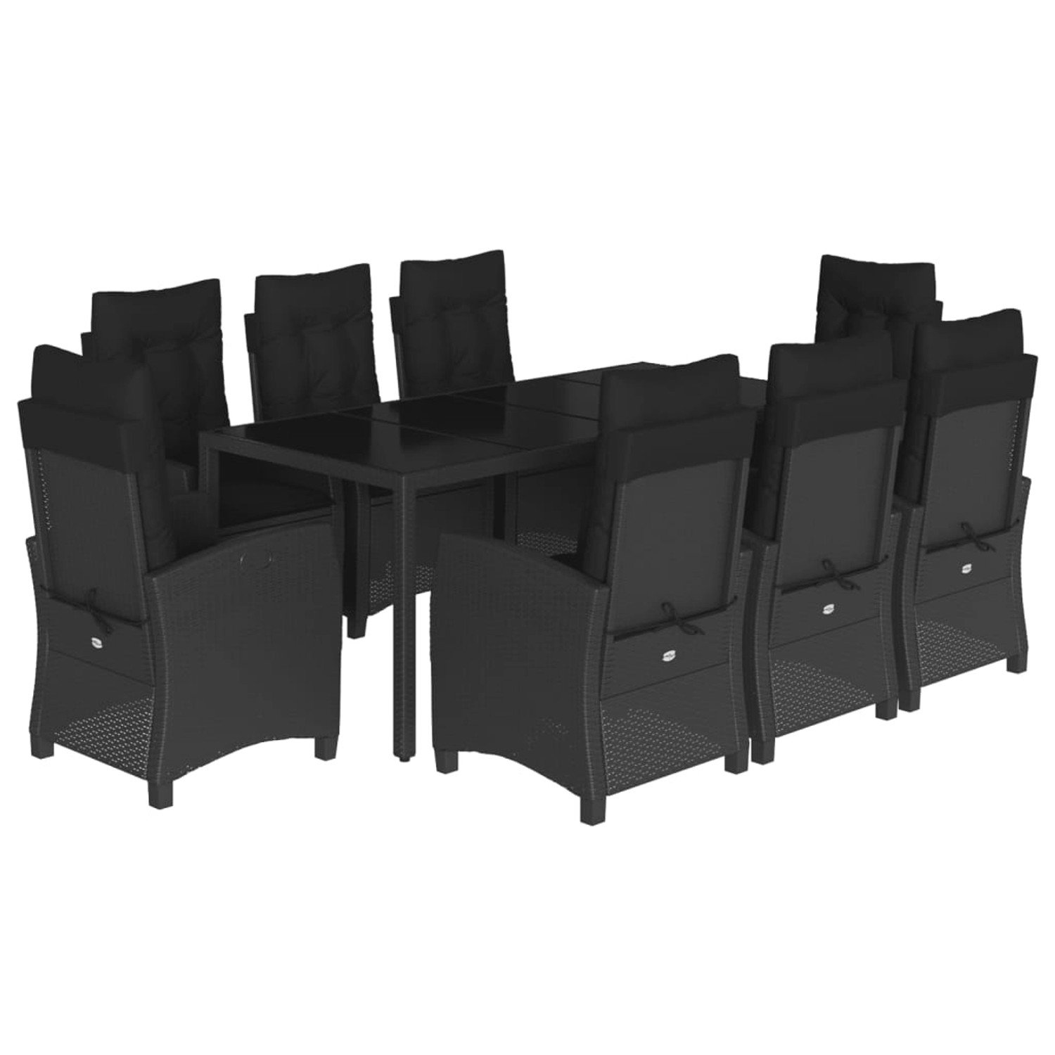 vidaXL 9-Tlg Garten-Essgruppe mit Kissen Schwarz Poly Rattan 3212642
