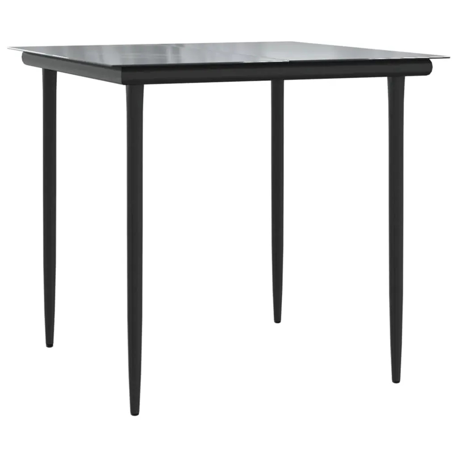 Quadratischer Gartentisch der vidaXL 3-Tlg Essgruppe, mit Glasplatte und schwarzen Stahlbeinen.