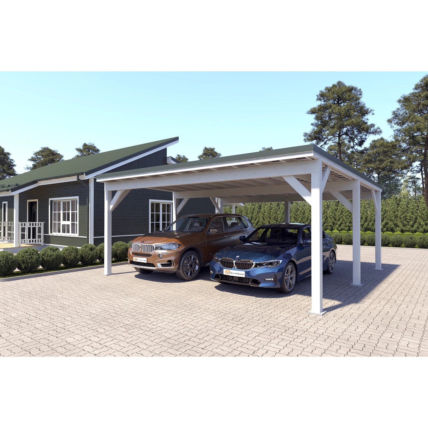 Holzbrüder Carport Ralf 36m² 150kg/m² Reinweiß-Dornengrün günstig online kaufen