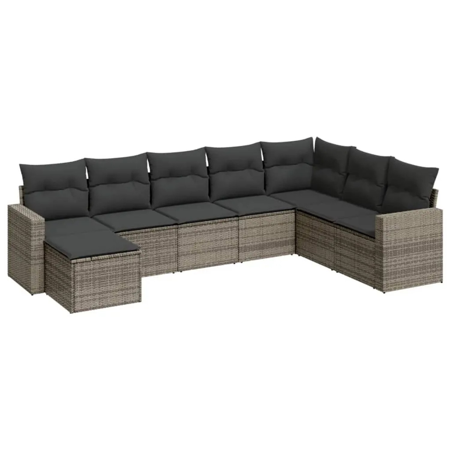 vidaXL 8-Tlg Garten-Sofagarnitur mit Kissen Grau Poly Rattan 3251697
