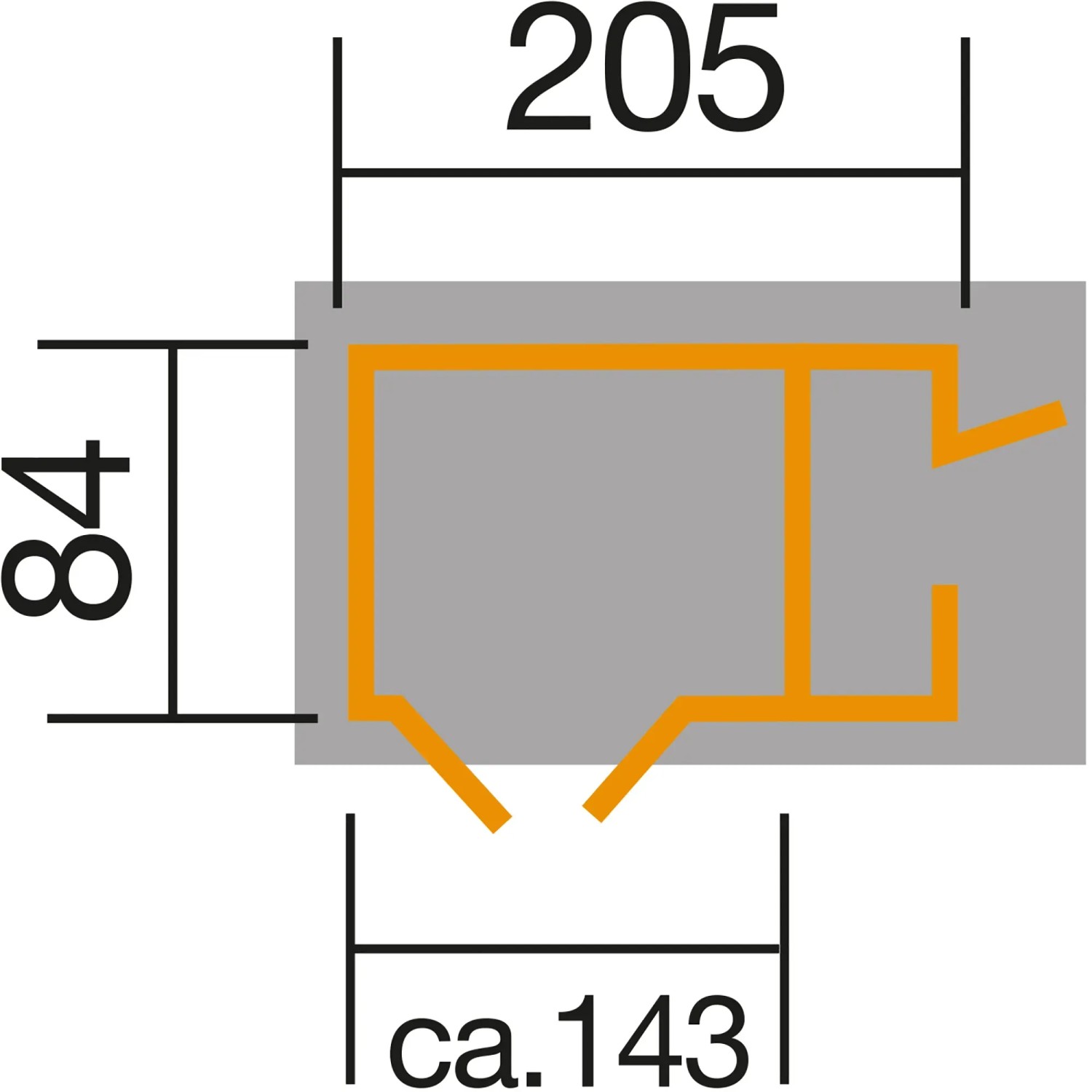 Grundriss Weka Gartenschrank Multibox: 205x84x143 cm, mit Doppeltür und Seitenschrank.