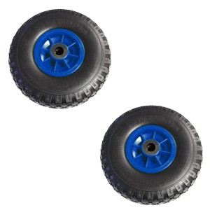 2 blaue TRUTZHOLM Sackkarrenräder, 260x85mm, pannensicher, für Baumaschinen & Sackkarren.