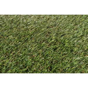 Detailaufnahme des grünen Andiamo Kunstrasen-Teppichs Sansibar, kurze Fasern.