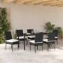 Schwarze 7-tlg. vidaXL Garten Essgruppe aus Poly Rattan mit Tisch und 6 Stühlen.