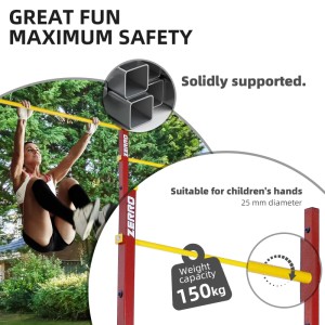 CCLIFE Turnreck Outdoor, rot/blau, höhenverstellbar, bis 150kg belastbar. Sport & Fitness für Garten.