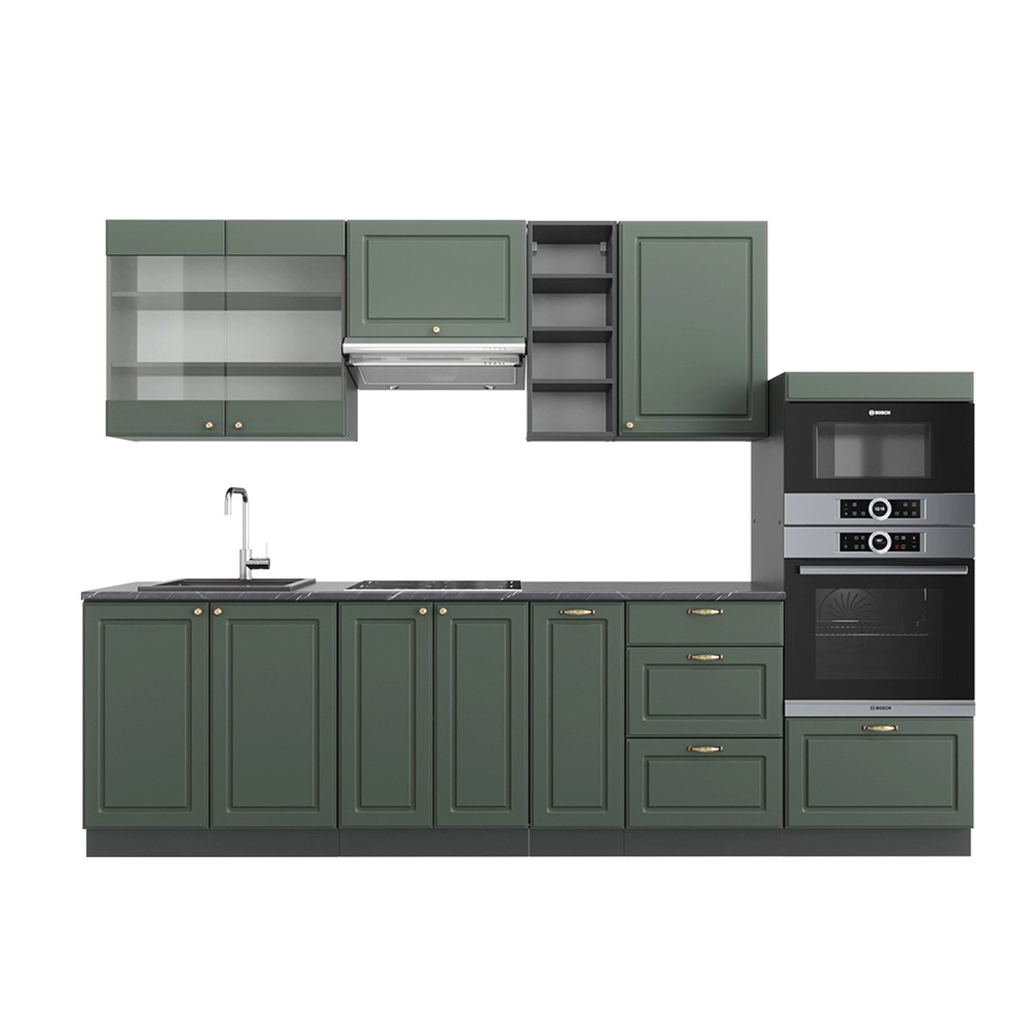 Vicco Fame-Line Küchenzeile Grün-Gold Landhaus/Anthrazit 280 cm AP Anthrazi günstig online kaufen