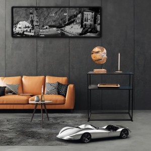 Schwarzer osoltus Cube Konsolentisch aus Stahl im Industrie Stil, 80x25x80 cm, mit zwei Ablagen.
