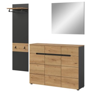 Inn.Furn Garderoben-Set 3-teilig in Eiche und Grau 180 cm Cooper