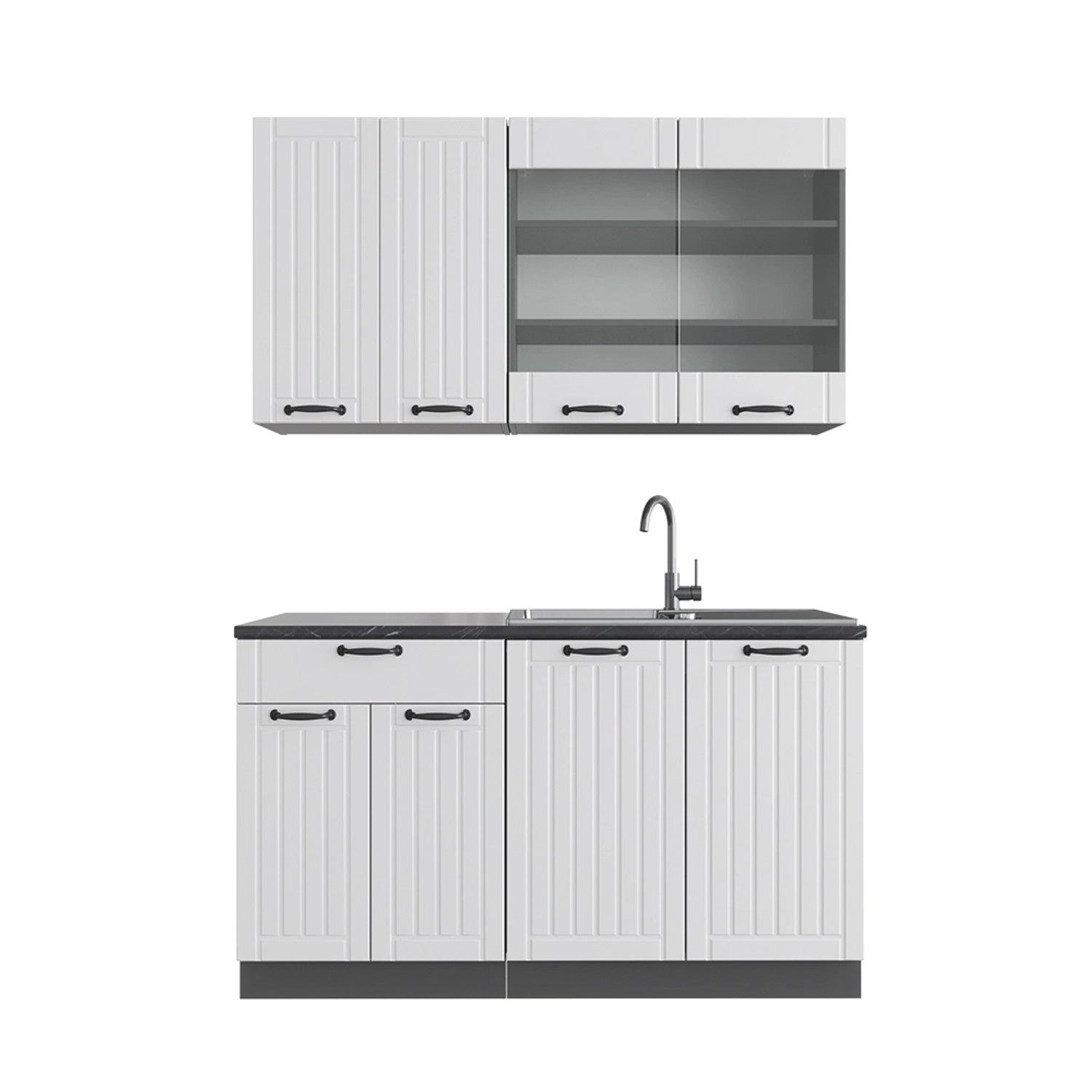 Vicco Fame-Line Singleküche Weiß Landhaus/Anthrazit 140 cm AP Anthrazit günstig online kaufen