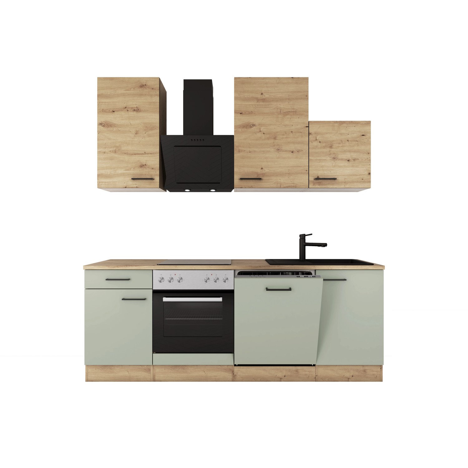 Flex-Well Exclusiv Küche 1701-017sWS Cara 220 cm Schilfgrün matt - Artisan günstig online kaufen