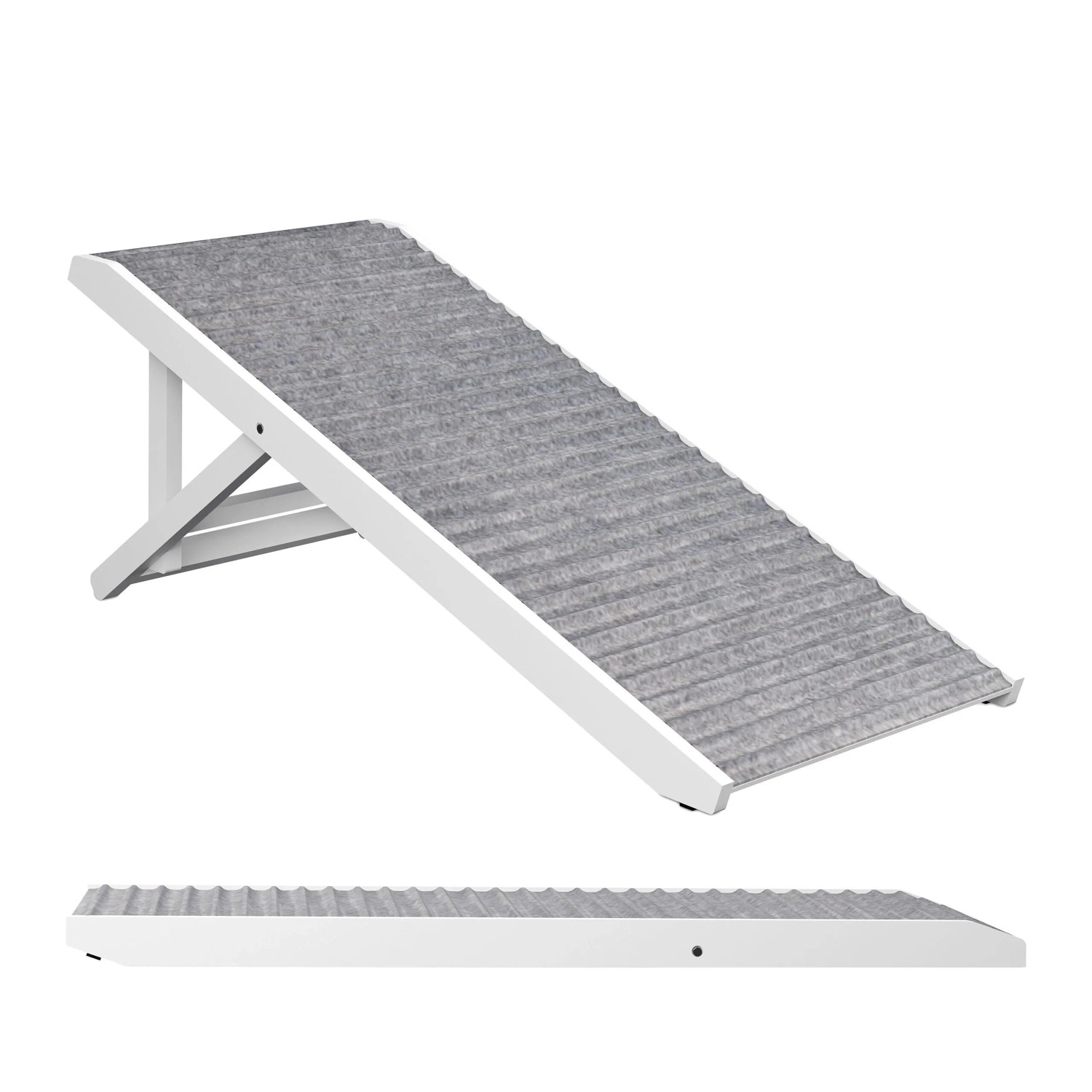 Relaxdays Hunderampe Kiefernholz Grau Weiß Höhenverstellbar Klappbar Rutschfest 43,5 cm x 100 cm x 5,5 cm 4,5 kg
