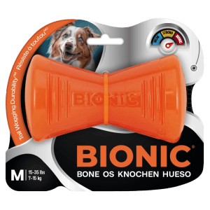 Orangefarbener Bionic Hundespielzeug Knochen, 12 cm, robustes Wasserspielzeug für Hunde.