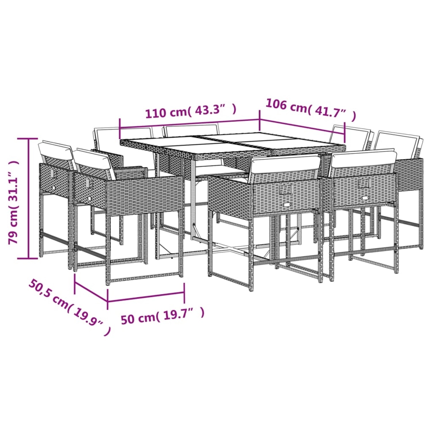 vidaXL 9-tlg. Garten-Essgruppe mit Kissen Schwarz Poly Rattan günstig online kaufen