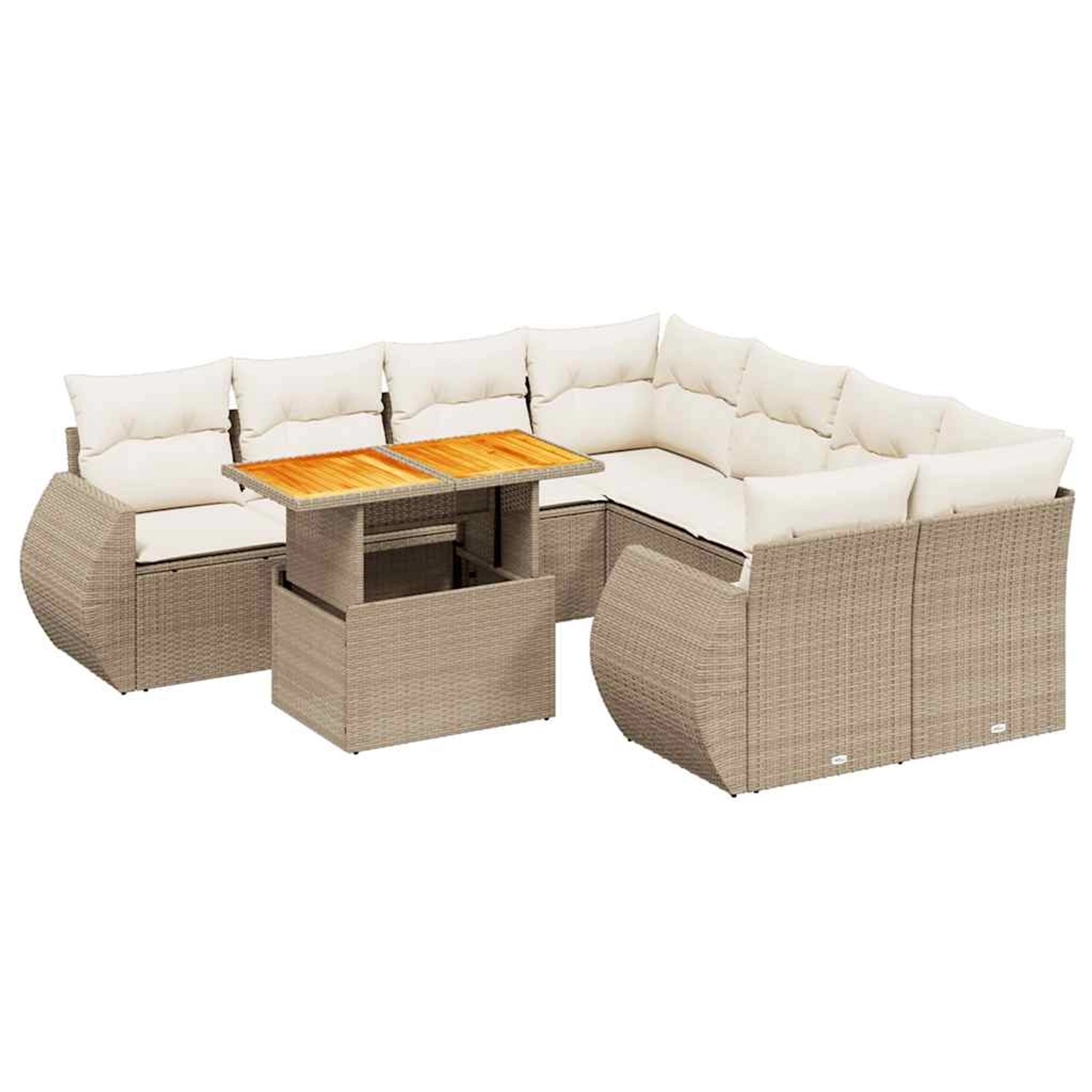 vidaXL 9-Tlg Garten-Sofagarnitur mit Kissen Beige Poly Rattan 3272122