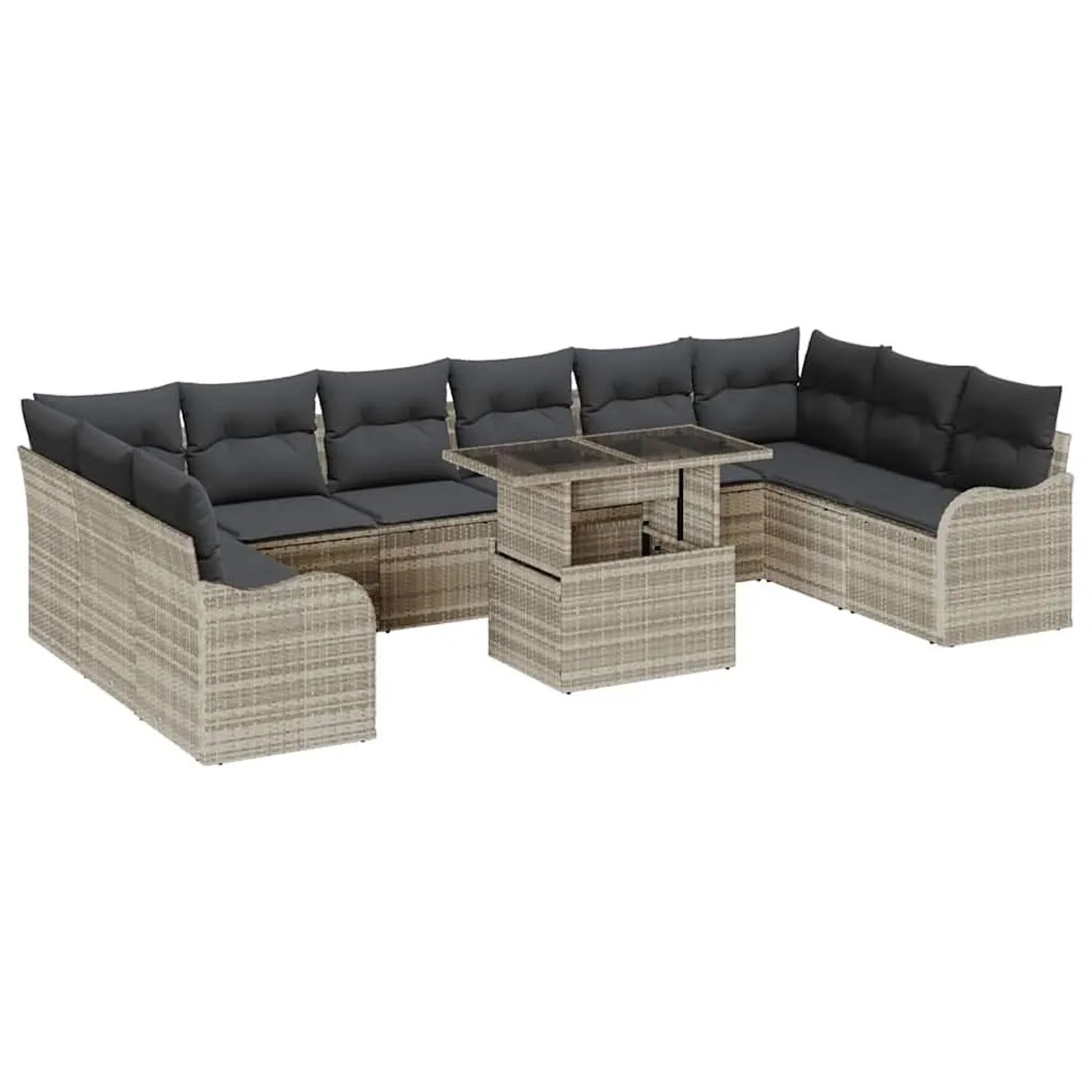 vidaXL Gartensofa-Set mit Kissen 11 Stk Hellgrau Poly Rattan 3357275