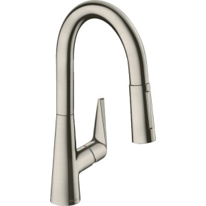 Hansgrohe Einhebel-Küchenmischer M5116-H160 mit Ausziehbrause, Edelstahl-Optik.