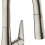 Hansgrohe Einhebel-Küchenmischer M5116-H160 mit Ausziehbrause, Edelstahl-Optik.