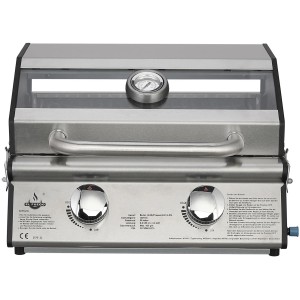 EL Fuego Gasgrill Jesolo in Schwarz-Silber mit Edelstahlrost und Glas-Sichtfenster.