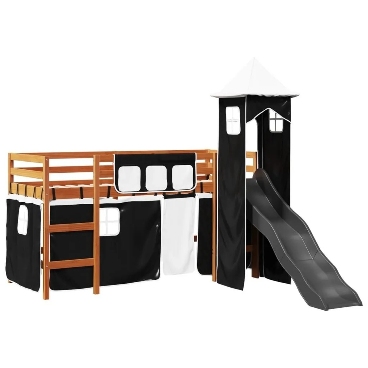 vidaXL Kinderhochbett mit Turm Weiß & Schwarz 80x200 cm Kiefernholz 3309125 günstig online kaufen