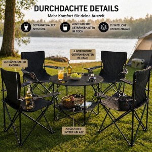 BigDean Camping Set 4x Campingstühle & 1x Campingtisch Campingstuhl mit Tisch Set Klappbar Camping Tisch Stuhl Set Campingstuhl Faltbar Angelstuhl