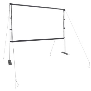 Weiße Projektionsleinwand 120 Zoll mit schwarzem Rahmen und stabilen Ständern für Heimkino und Präsentationen.