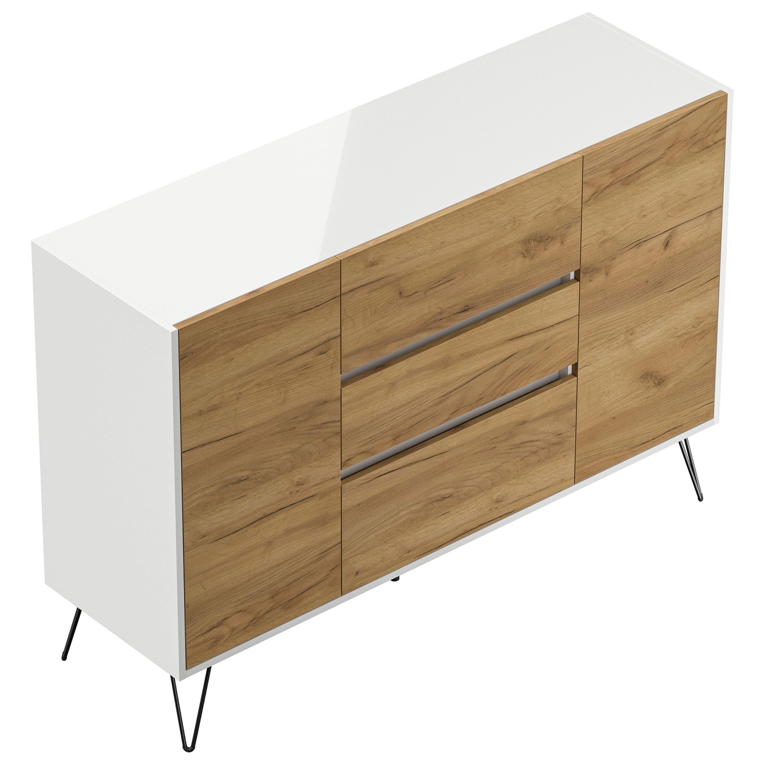 Posseik Sideboard Industrial N 3 Schubladen 2 Türen 140 cm Weiß Eiche Front günstig online kaufen