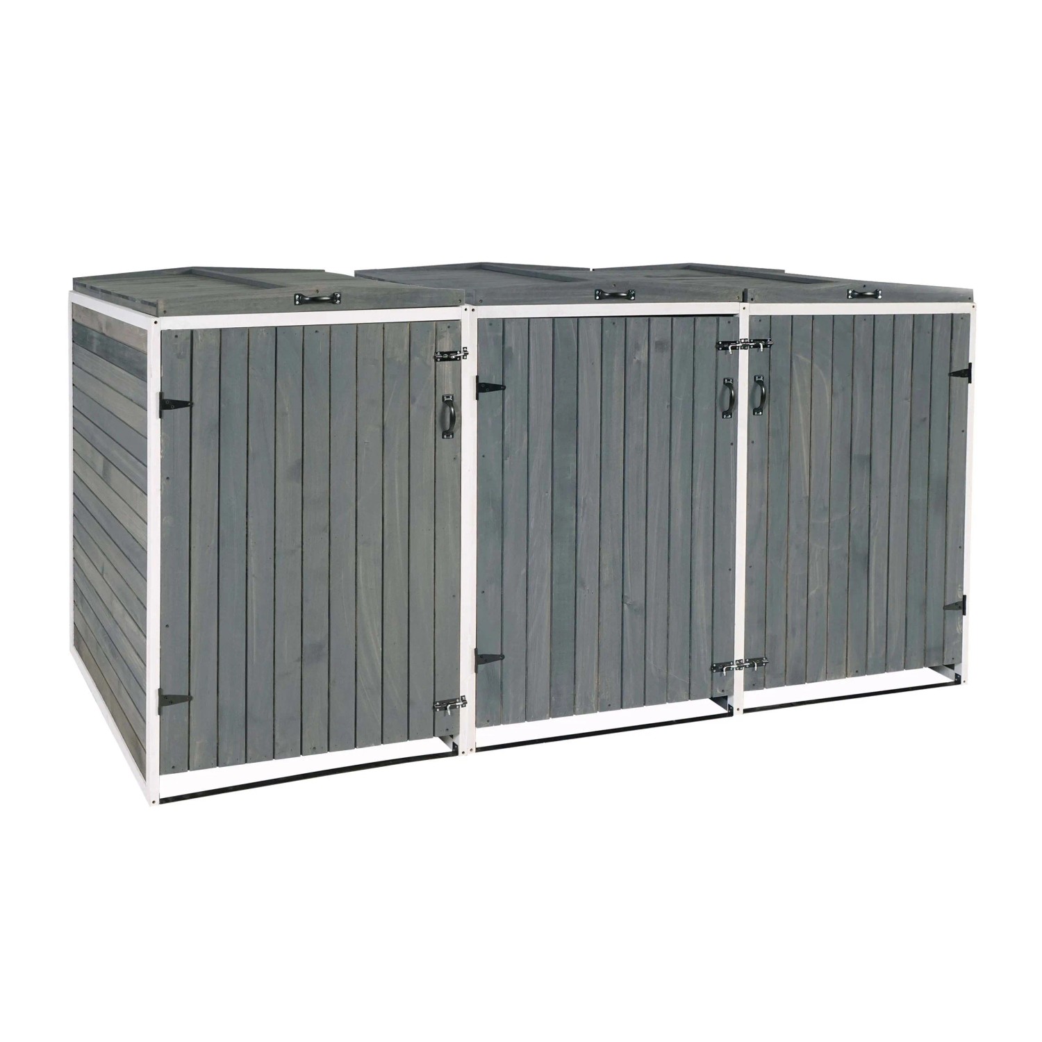 MCW 3er-/6er-Mülltonnenverkleidung H74 Grau-Weiß 126x238x98cm