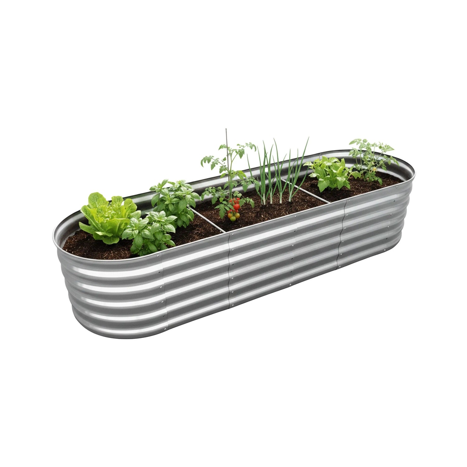 Relaxdays Hochbeet Metall Verzinkt Silber Halbrund Bodenfrei 240 cm x 60 cm x 45 cm 14,5 kg