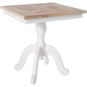 Quadratischer CLP Bistrotisch Grasby aus Holz in Natur/Weiß. Holztischplatte mit Maserung, weißes Gestell mit geschwungenen Beinen.