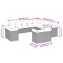 vidaXL Garten-Sofagarnitur, 13-teilig, grau, Poly Rattan, mit Maßangaben.