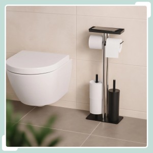 Relaxdays WC-Garnitur Edelstahl Schwarz mit Ablage 77 cm x 30 cm x 15 cm 1,7 kg