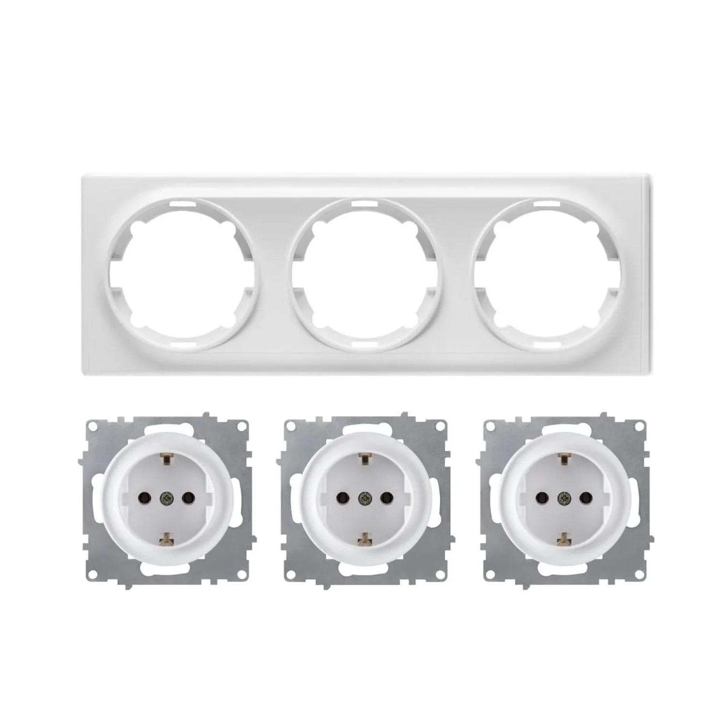 OneKeyElectro 3x Schuko Steckdose mit Abdeckrahmen 3fach Unterputz Waagerecht Weiß