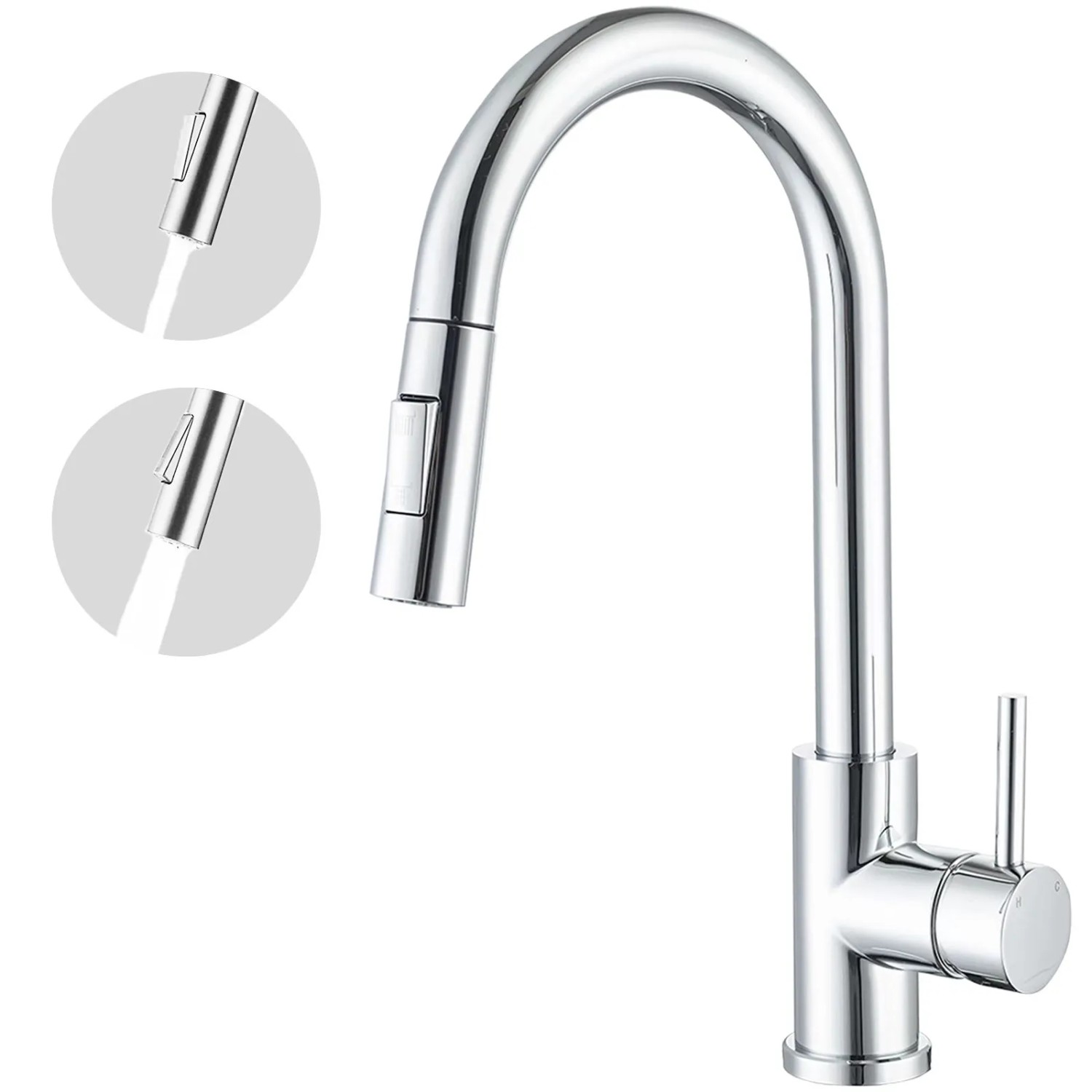 AICA Küchenarmatur Säulenbrause-Wasserhahn Küche Zwei Wasserauslassmodi Mischbatterie Ausziehbar 360° Drehbar Einhand-Spültischarmatur Chrom