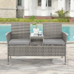 Svita Chicago Rattan-Bank Garten-Bank Lounge Sitzecke Grau