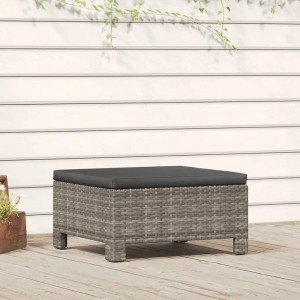 Grauer vidaXL Gartenhocker aus Rattan mit dunklem Kissen, Teil der Gartenmöbel-Kollektion.