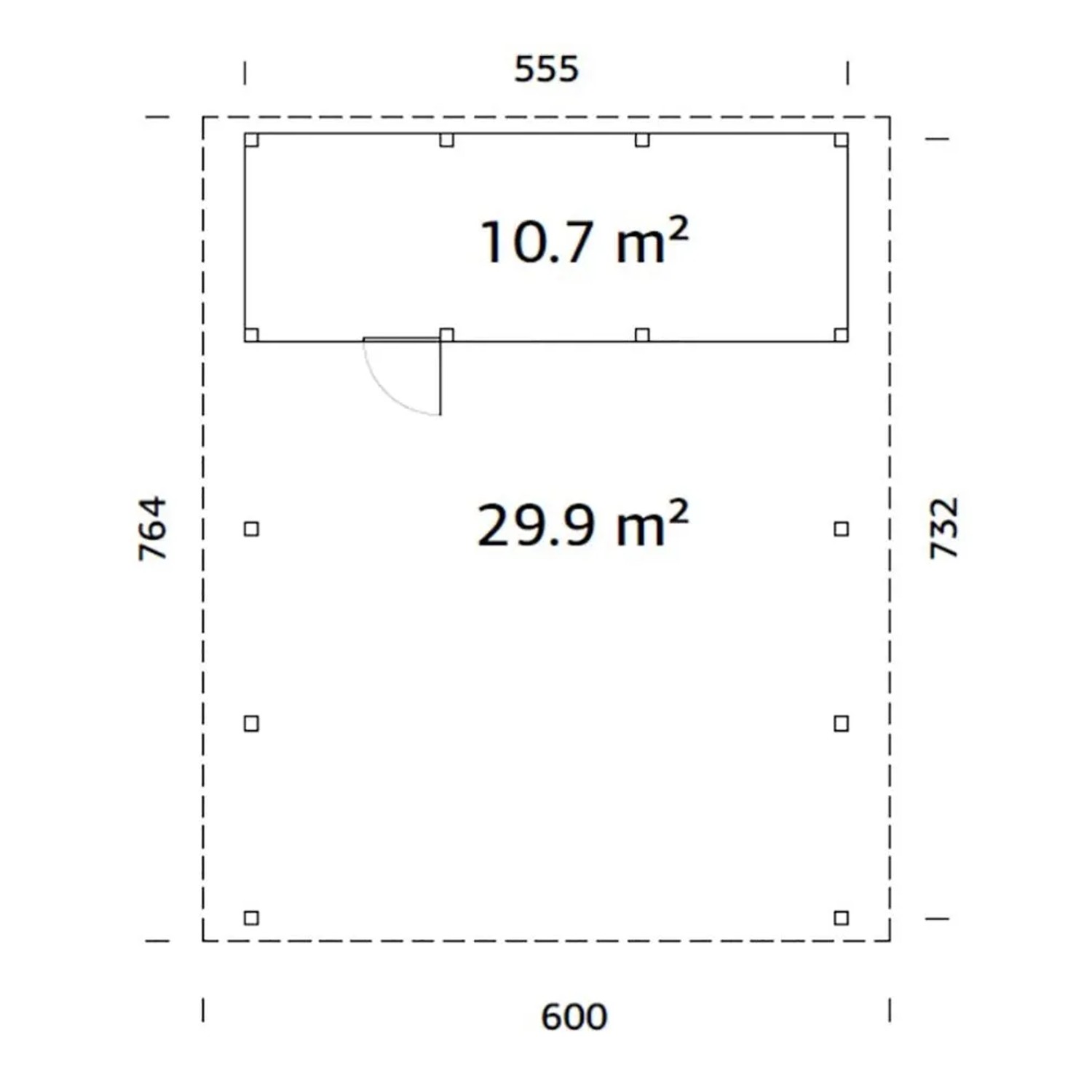Grundriss Palmako Carport Karl mit Geräteraum, Maße 555x732cm, naturbelassen