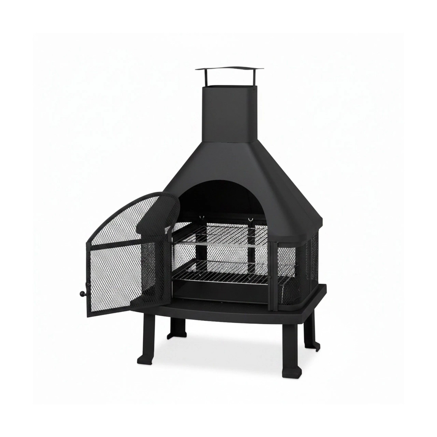 Relaxdays Terrassenofen Schwarz 110 cm x 63 cm x 51 cm mit Grillrost