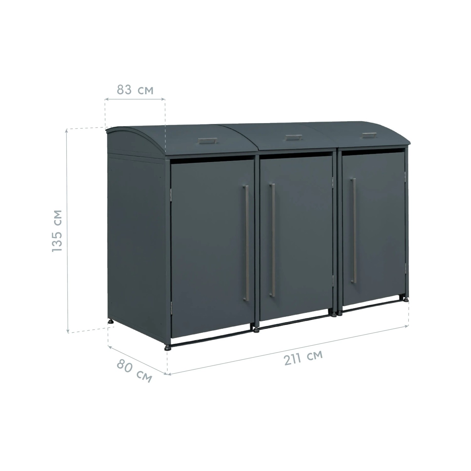 Westmann Mülltonnenbox Moderna für 3 Tonnen (je 240 l) in Anthrazit mit Maßangaben.