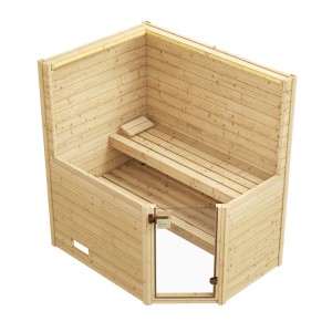 Weka Massivholzsauna Valida Eck mit Glastür, naturbelassenes Fichtenholz, ohne Ofen.