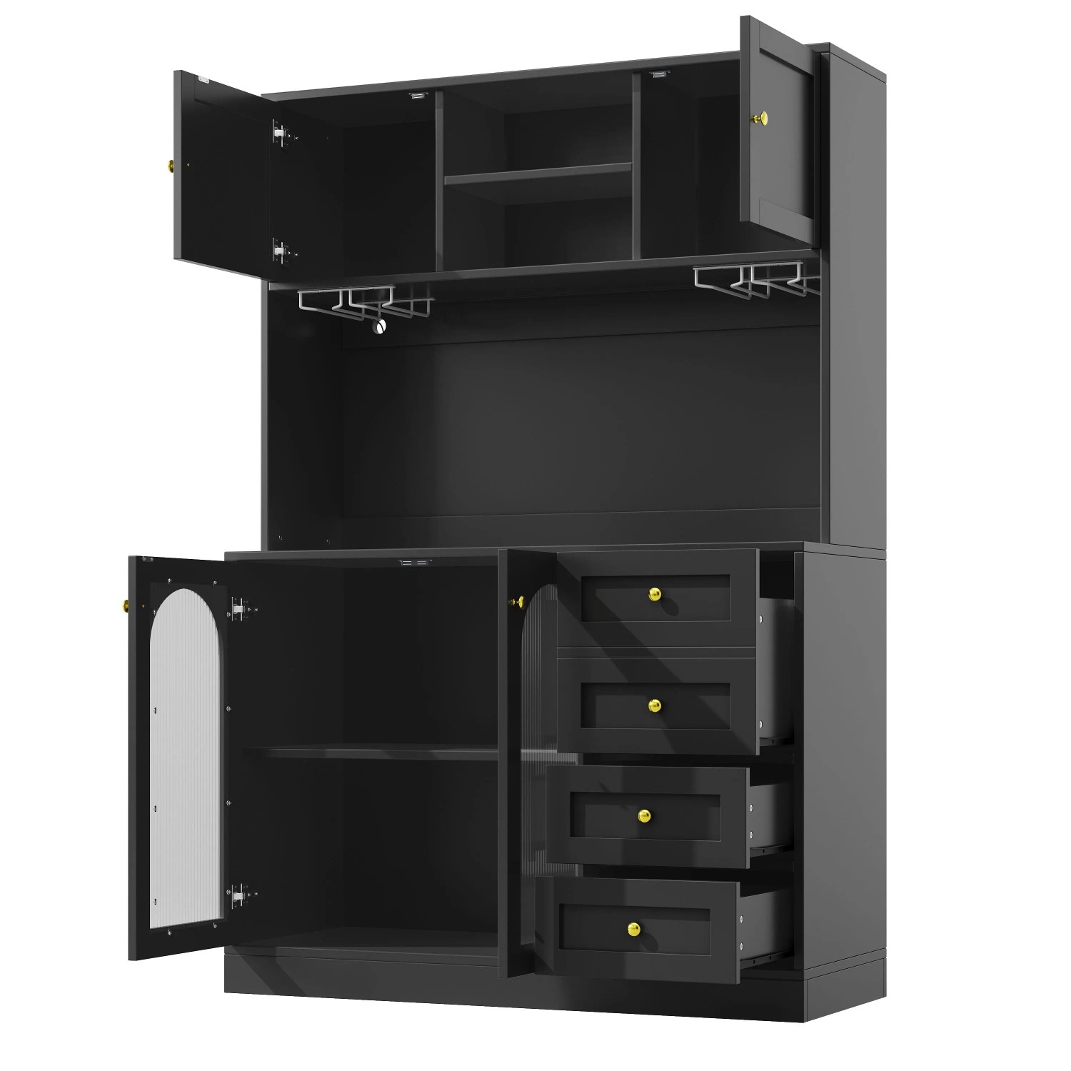 okwish Buffetschrank mit LED Lichtleiste Getränkehalter Türen Küche 120x40x188cm Schwarz