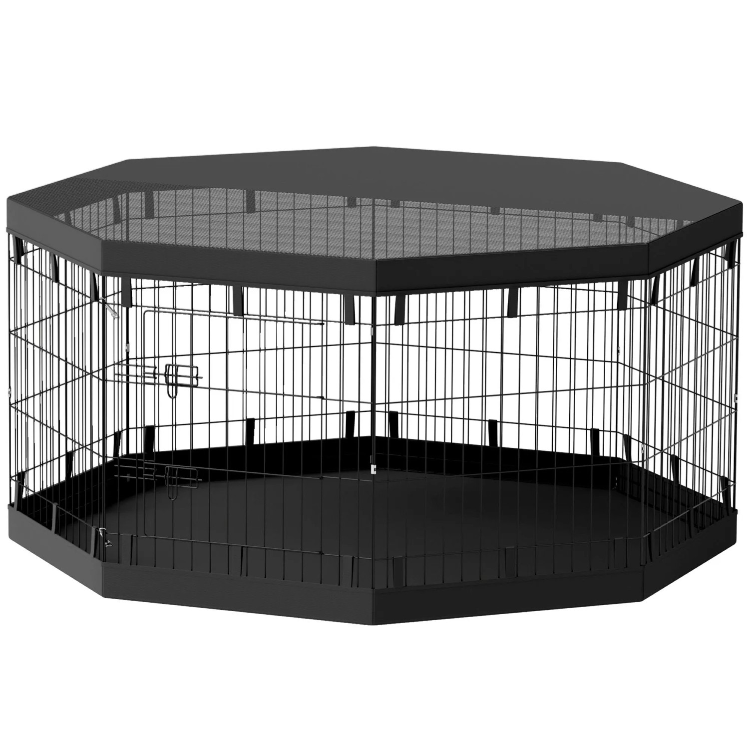 PawHut Pet Playpen Stahl Polyester Welpenlaufstall Schwarz Ø159 x 76H cm