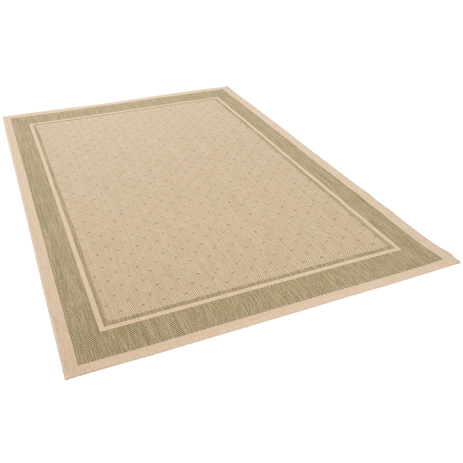 Pergamon Modern Flachgewebe Ruggy Karo Bordüre Grün Beige 200x290cm