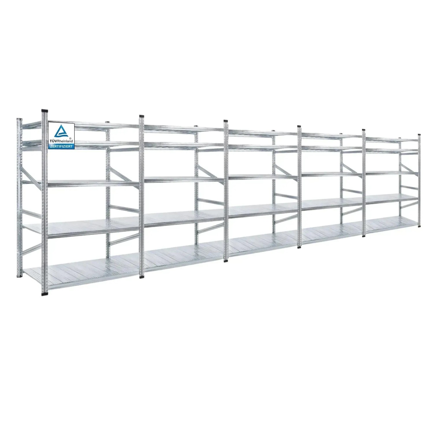 PROREGAL Fachbodenregal Proximo  Stecksystem 200 x 600 x 80 cm 5 Ebenen Fachlast 200 Beidseitig Verzinkt
