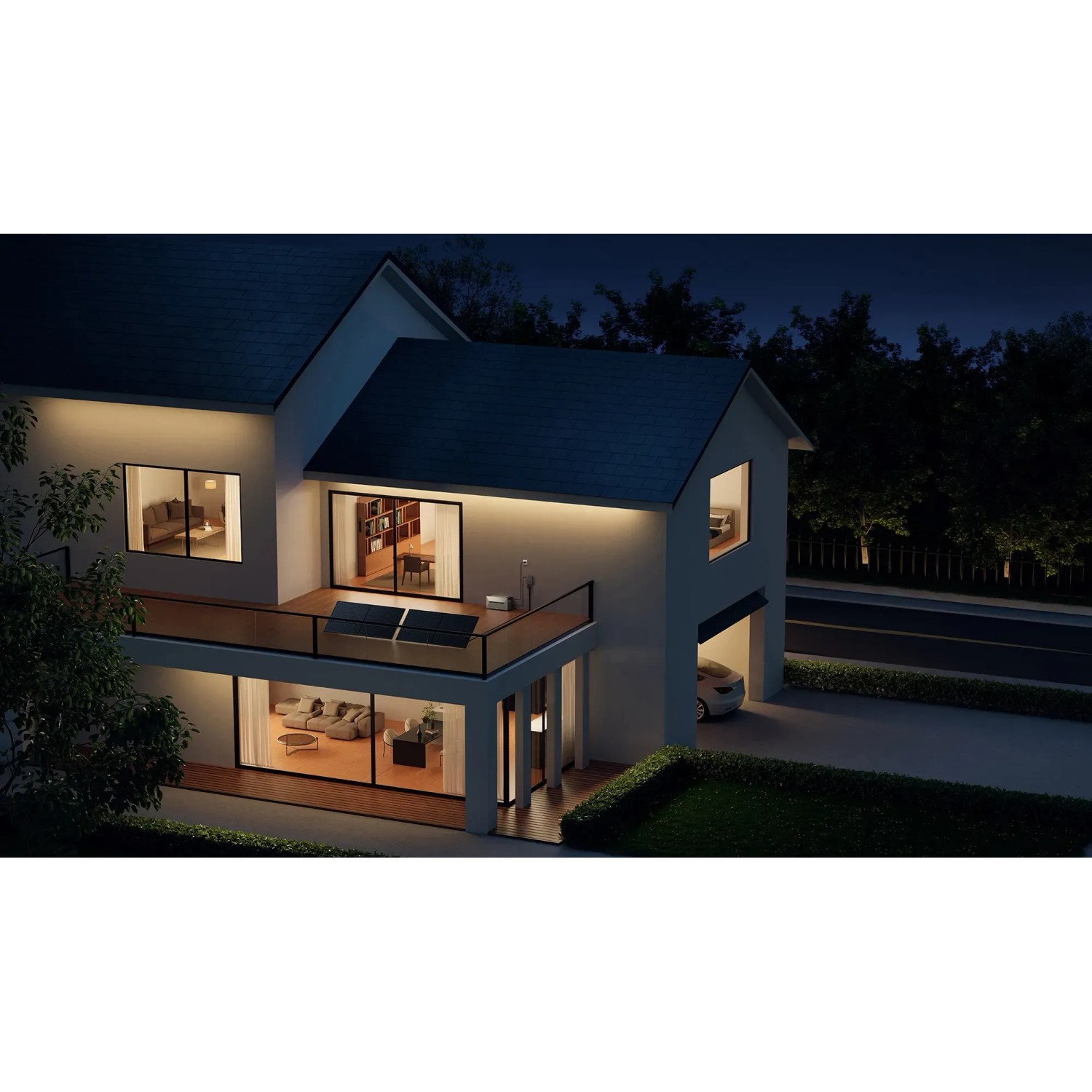 Haus mit Anker Solix Solarbank 2 E1600 auf dem Balkon zur Stromspeicherung.