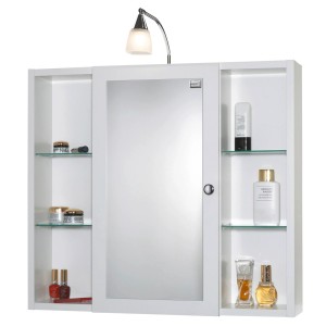 Weißer Sieper Spiegelschrank (72 cm) mit Lampe und Glasböden für das Badezimmer.