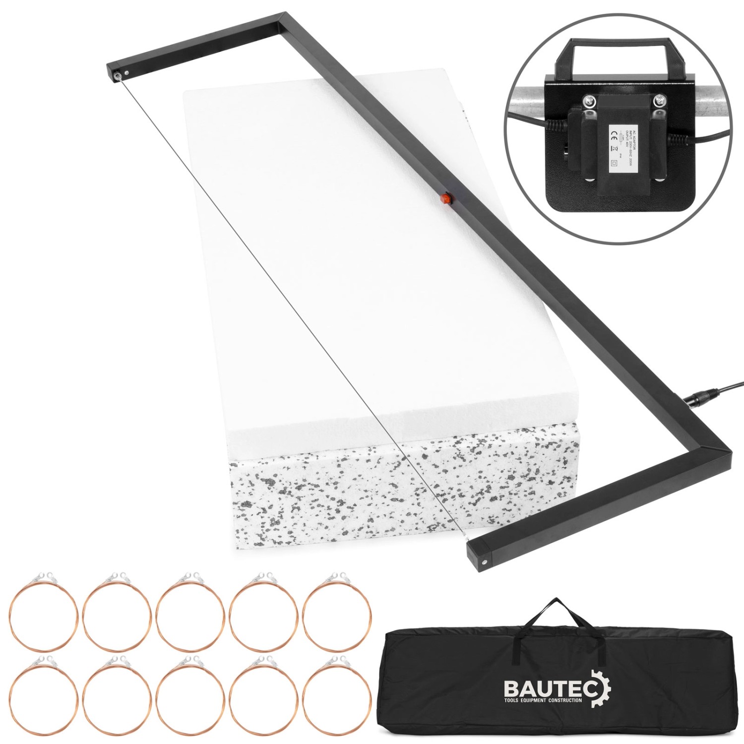 BAUTEC Styrobow 330mm 200W Handschneidebügel mit 10 Schneidedrähten und Softbag Styroporschneider