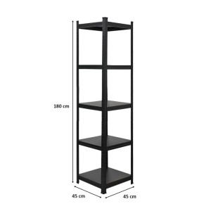 BERLINLODGE Wohnregal Ragnar, mattschwarz, 180x45x45cm, mit 5 Böden. Ideal als Bücherregal oder Büroregal.