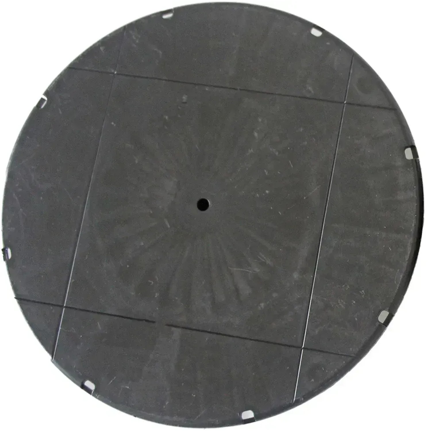 Schwarzes, rundes Stelzlager für Terrassendielen mit Balkenaufnahme, justierbar von 19-27 mm.