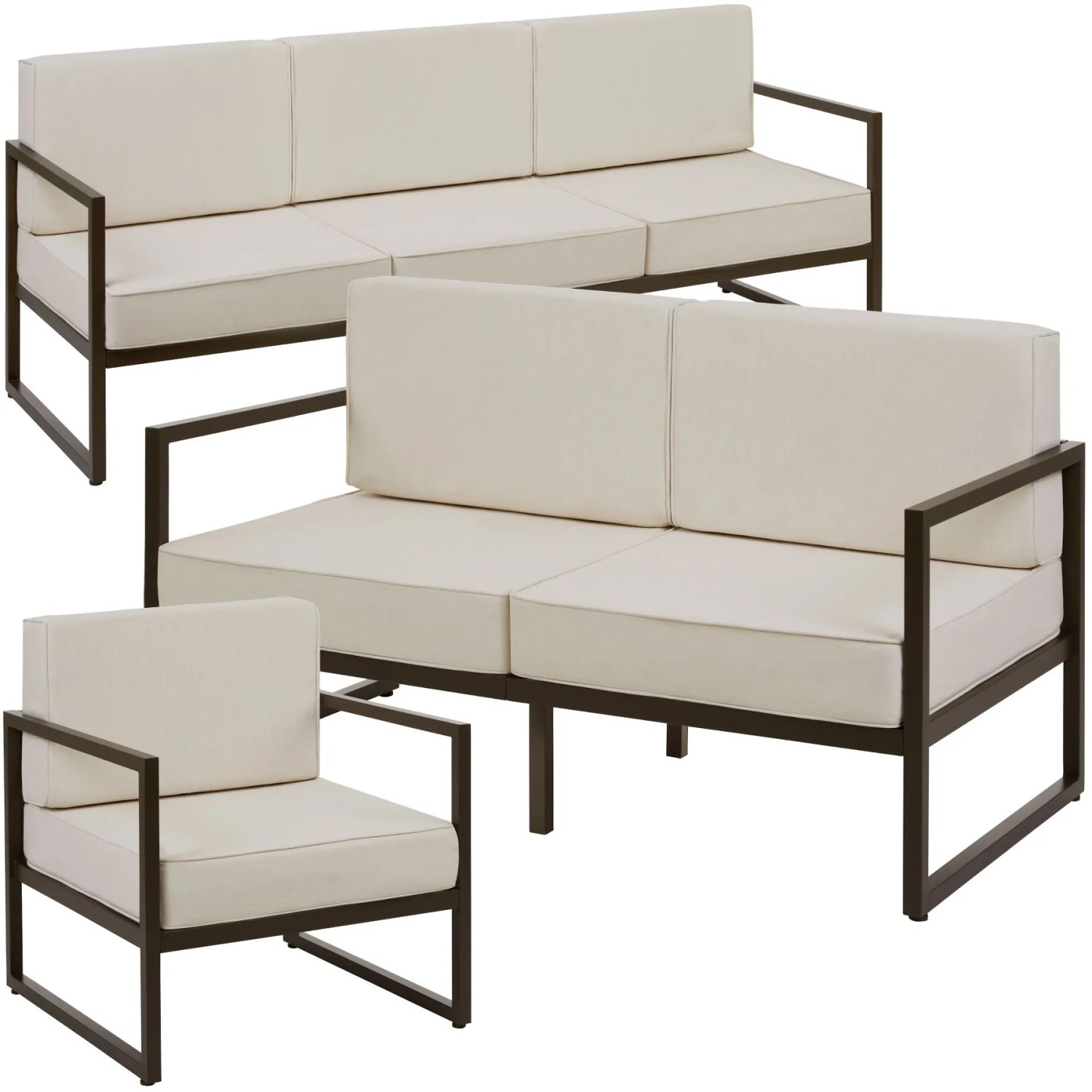 Tectake Garten Loungeset Comosa Für 6 Personen  Dicke Der Sitzpolster 14 cm Wasserabweisende  Abnehmbare Polyesterbezüge  78 x 210 x 85 cm Braun Beige