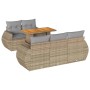 Beige 6-tlg. vidaXL Garten-Sofagarnitur aus Rattan mit Tisch und grauen Kissen.